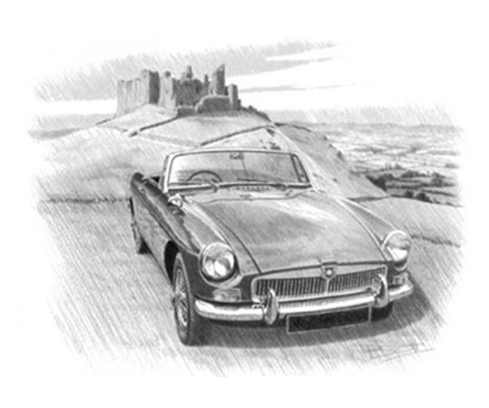 MGB Roadster with Chrome Grille Personalised Portrait in Black & White - RP1536BW